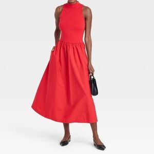 a new day / red cotton maxi a-line dress
